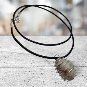 Handmade Tree Agate Stone Pendant in Silver Spiral Cage Necklace